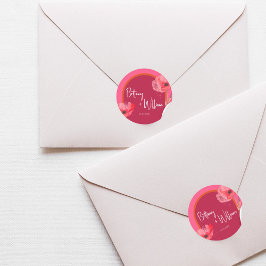 Pegatina Redonda Floral Rosa y Naranja Floración Vibrante