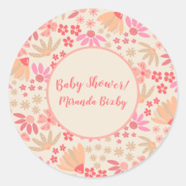 Pegatina Redonda Floral rosa y rosa