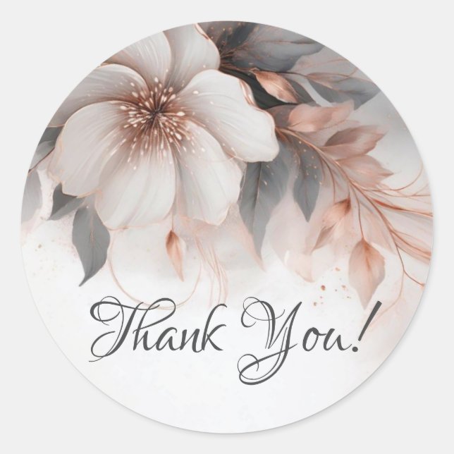 Pegatina Redonda Floral Rose Gold Thank You (Anverso)