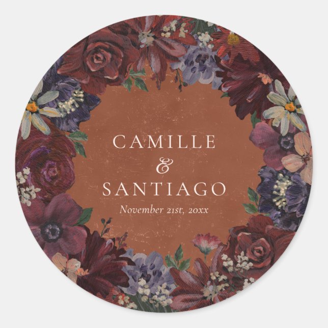 Pegatina Redonda Floral rústica de terracota (Anverso)