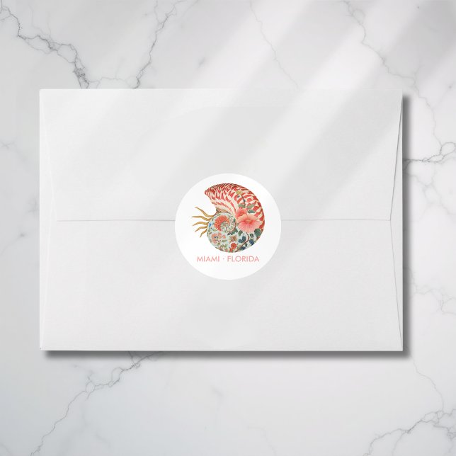 Pegatina Redonda Floral Seashell Coastal Nautical Beach Wedding (Floral Seashell Coastal Nautical Beach Wedding Classic Round Sticker)