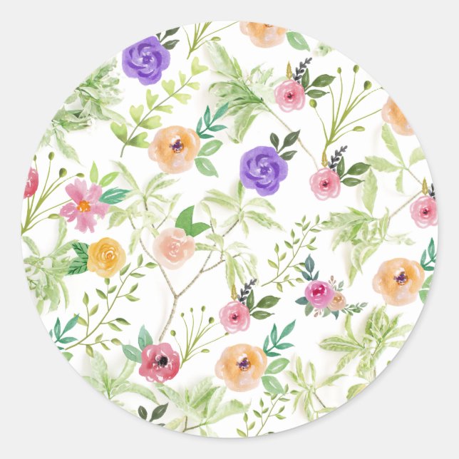 Pegatina Redonda Floral Shabby Chic (Anverso)
