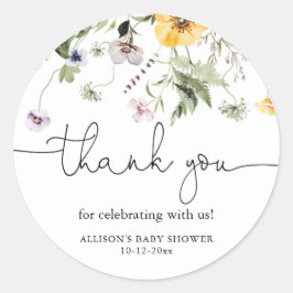 Pegatina Redonda Floral silvestre primaveral lavanda verde púrpura