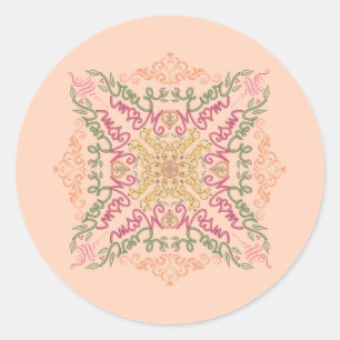 Pegatina Redonda Floral Suave melocotón caleidoscópico Script Mejor
