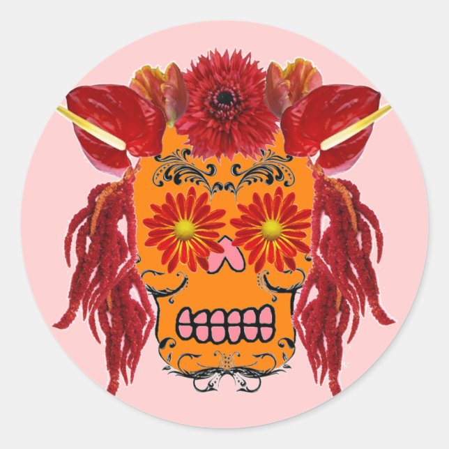 Pegatina Redonda Floral Sugar Skull (Anverso)