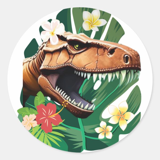 Pegatina Redonda Floral T-Rex (Anverso)