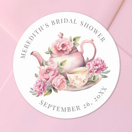 Pegatina Redonda Floral Tea Bridal Shower