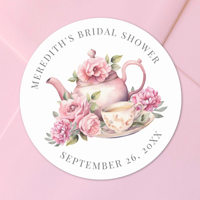 Pegatina Redonda Floral Tea Bridal Shower (Floral Tea Bridal Shower Classic Round Sticker)
