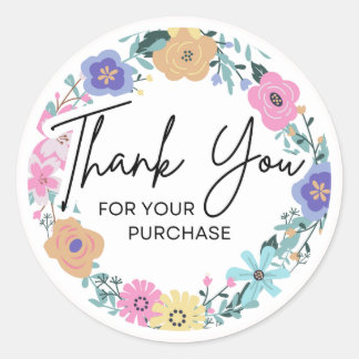 Pegatina Redonda Floral Thank You for Your Purchase Sticker