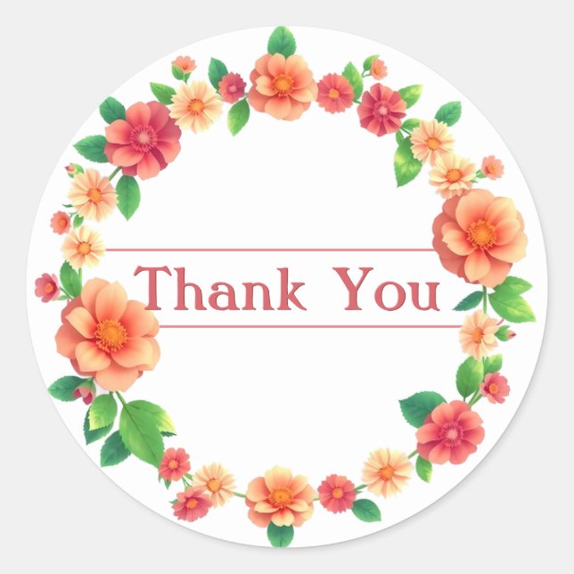 Pegatina Redonda Floral Thank You Sticker (Anverso)