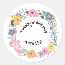 Pegatina Redonda Floral "Thanks for Shopping with Us" Sticker