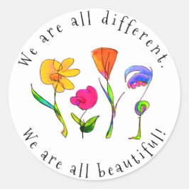 Pegatina Redonda Floral Todos Somos Diferentes Y Hermosa Diversidad