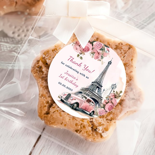 Pegatina Redonda Floral Torre Eiffel París Primer Fiesta de cumplea (Subido por el creador)