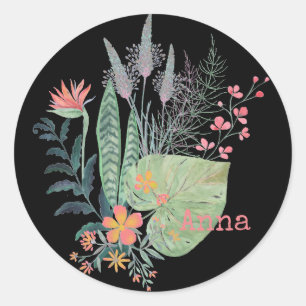 Pegatina Redonda floral tropical botánica personalizada