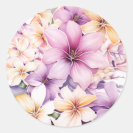 Pegatina Redonda Floral Tropical Pastel Hawaiano