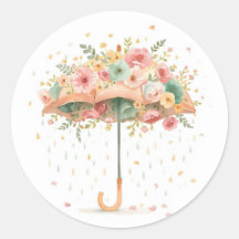 Floral Umbrella Baby Sprinkle Favor Sticker