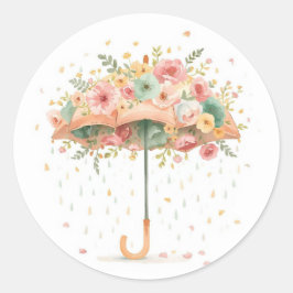 Pegatina Redonda Floral Umbrella Baby Sprinkle Favor Sticker