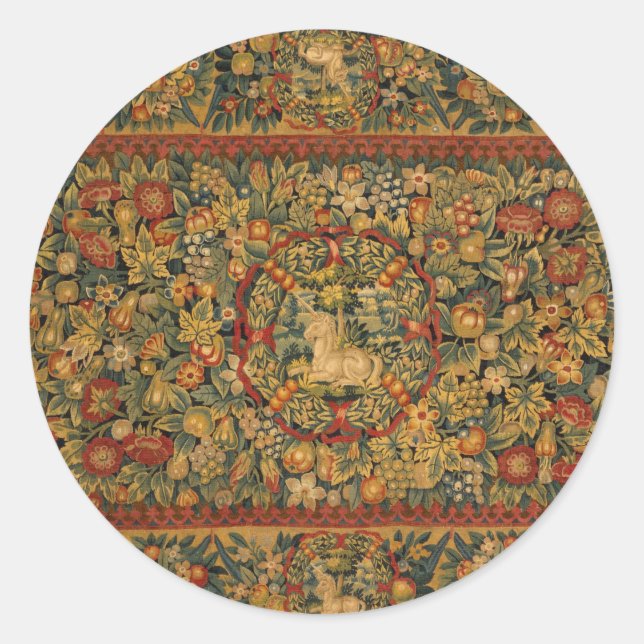 Pegatina Redonda Floral Unicorn Motif (Anverso)