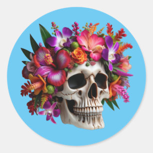 Pegatina Redonda Floral Updo Skull