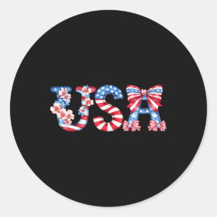 Pegatina Redonda Floral Usa American Coquette Bandera Patriótica 4t
