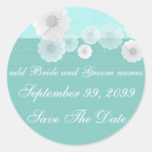 Pegatina Redonda Floral verde azulada Y Blanca Guardar Los Recordat