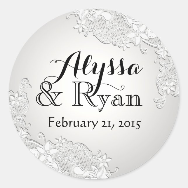 Pegatina Redonda Floral Vintage Gris plateado (Anverso)