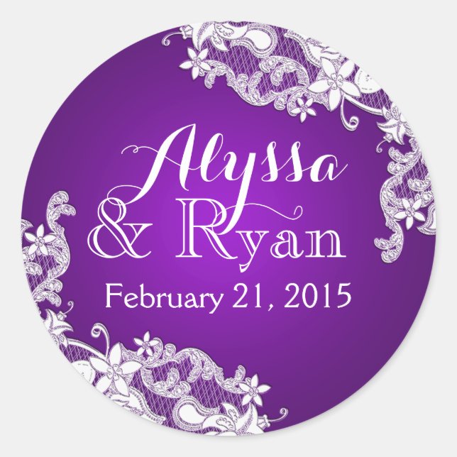 Pegatina Redonda Floral Vintage Lace Purple (Anverso)