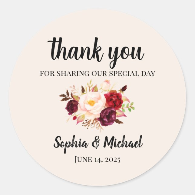 Pegatina Redonda Floral Watercolor (Anverso)