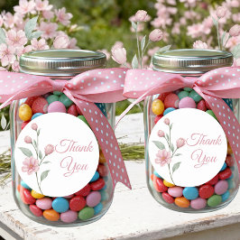 Pegatina Redonda Floral Watercolor Pink Sage Wedding Thank You