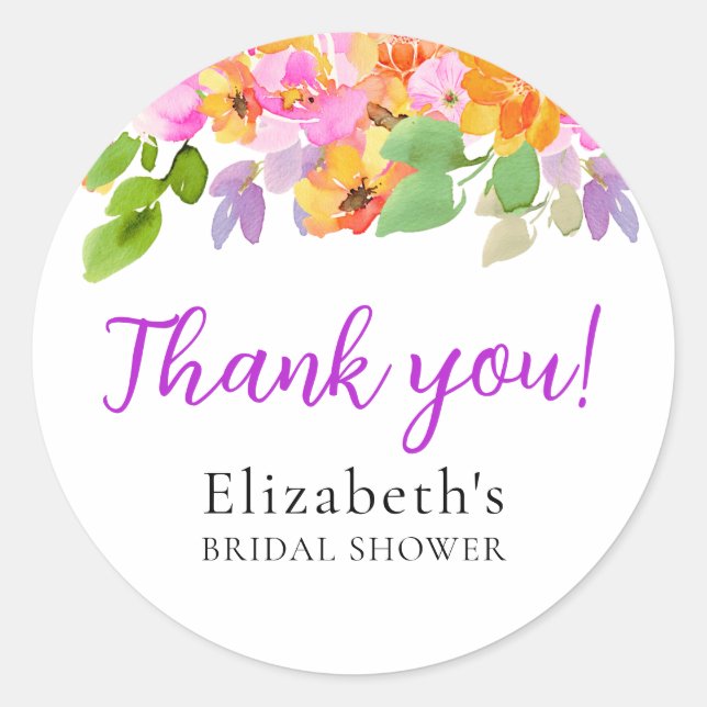 Pegatina Redonda Floral Watercolour Boho Fall Bride Shower (Anverso)
