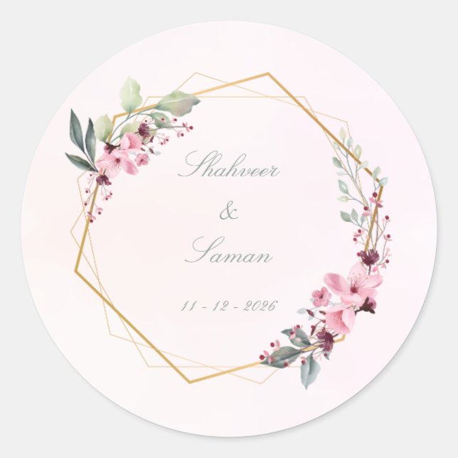 Pegatina Redonda Floral wedding Envelop Seals wedding stickers (Anverso)