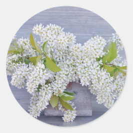 Pegatina Redonda Floral White Lilacs Bouquet Photo