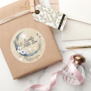 Pegatina Redonda Floral White Twinkle Little Star Baby Shower