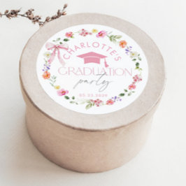 Pegatina Redonda Floral Widflower Pink Bow Graduation party