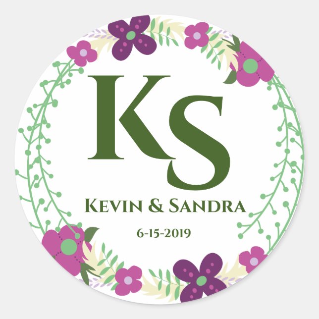 Pegatina Redonda Floral Wreath (Anverso)