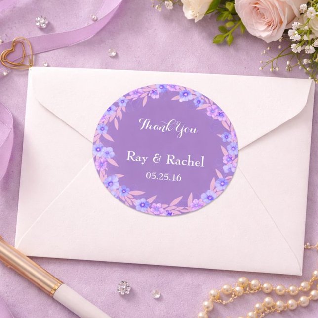 Pegatina Redonda Florales púrpuras le agradecen (Subido por el creador)