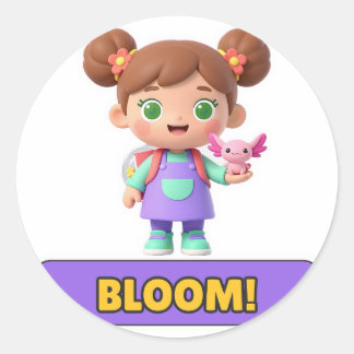 Pegatina Redonda ¡Florece! Chica con Flores en Panes Sticker - Vini