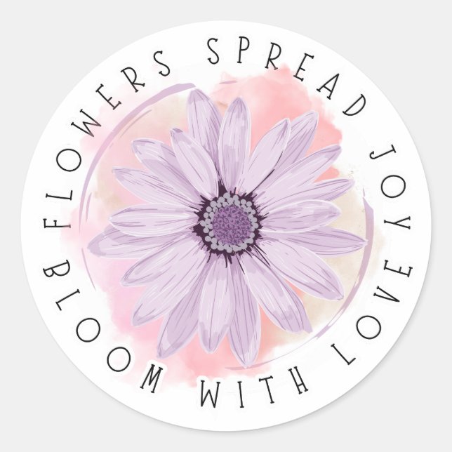 Pegatina Redonda Florece con Alegría – Sticker Floral Poderoso (Anverso)