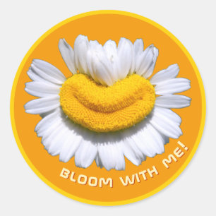 Pegatina Redonda "¡Florece conmigo!" Sonrisas de Charmomilla Naranj