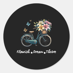 Pegatina Redonda Florecer Sueño Prosperar Floral Bicicleta Sutil 86