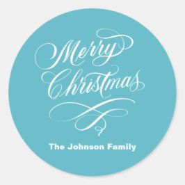 Pegatina Redonda Floreciente caligrafía Feliz Navidad