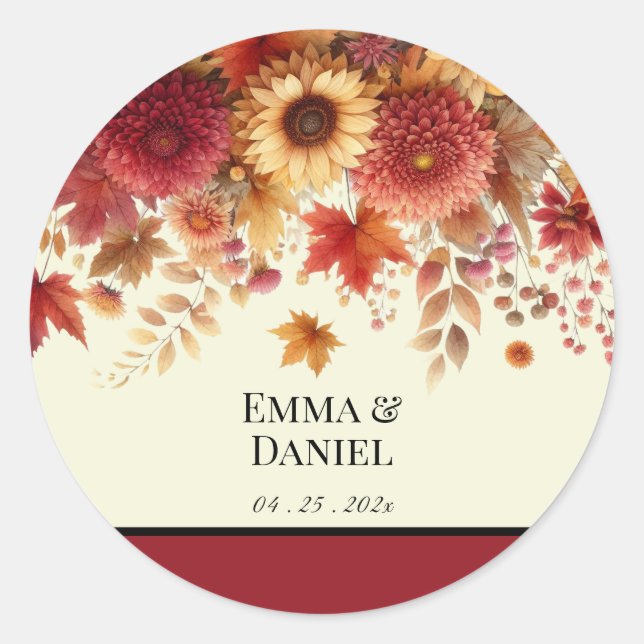 Pegatina Redonda Floreciente crema floral acuarela de otoño (Anverso)