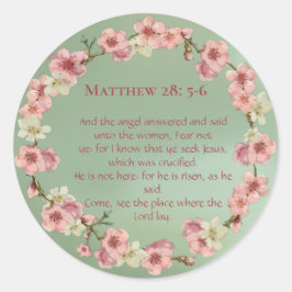 Pegatina Redonda Florecimiento de cerezos en rosa y Verde azulado