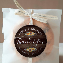 Pegatina Redonda Florecimiento de girasol ruso | Boda Gracias