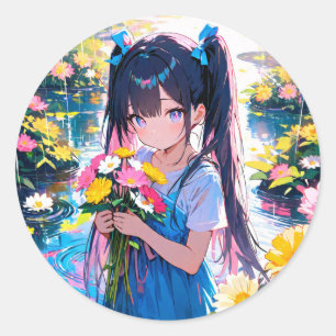 Pegatina Redonda Florecimiento de los días lluviosos