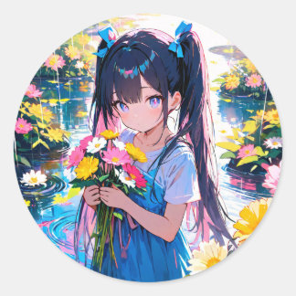 Pegatina Redonda Florecimiento de los días lluviosos