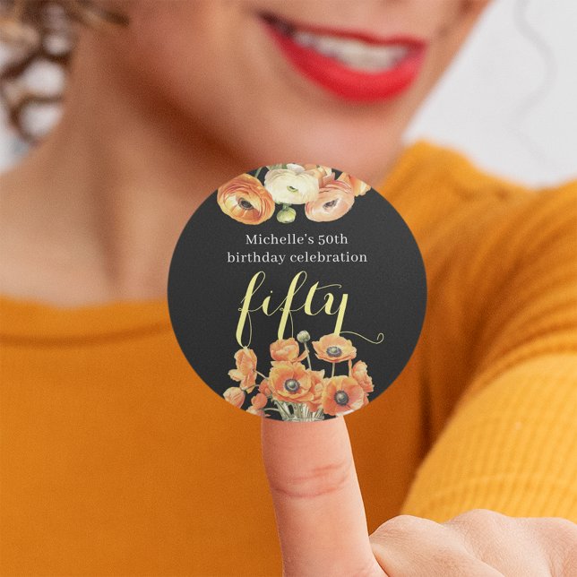 Pegatina Redonda Florecimiento de Naranja del partido de cumpleaños (Subido por el creador)