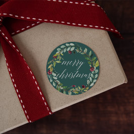 Pegatina Redonda Florecimiento del invierno | Feliz Navidad