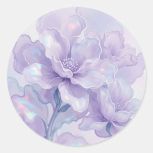 Pegatina Redonda Florecimiento Floral Morado Iridescente Soñador
