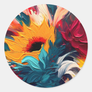 Pegatina Redonda Florecimiento Radiante – Expresión Floral Abstract